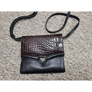 Brighton Crossbody Purse Black/Brown Leather Clutch Wallet Travel Organizer